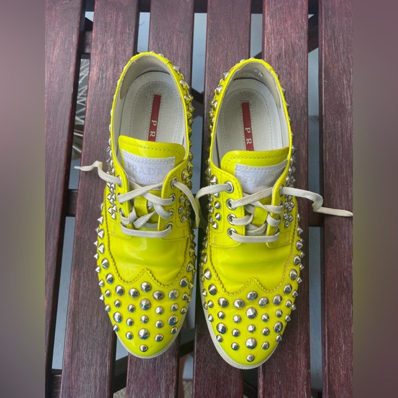 Prada studded neon yellow sneakers sz 37 - Picture 4 of 11